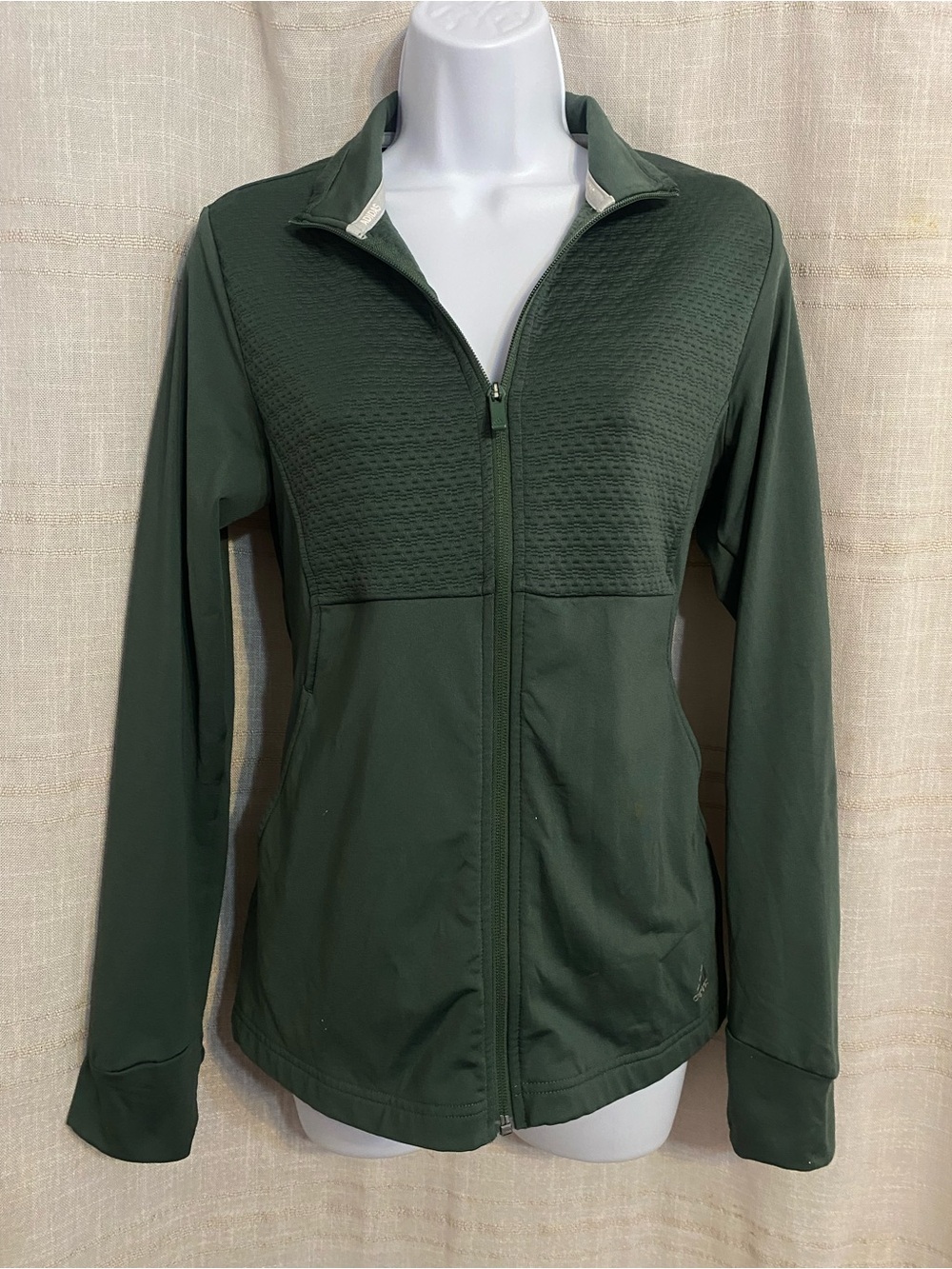 Adidas Golf Textured Mixed Media Full Zip Jacket Olive Green Womens Small S